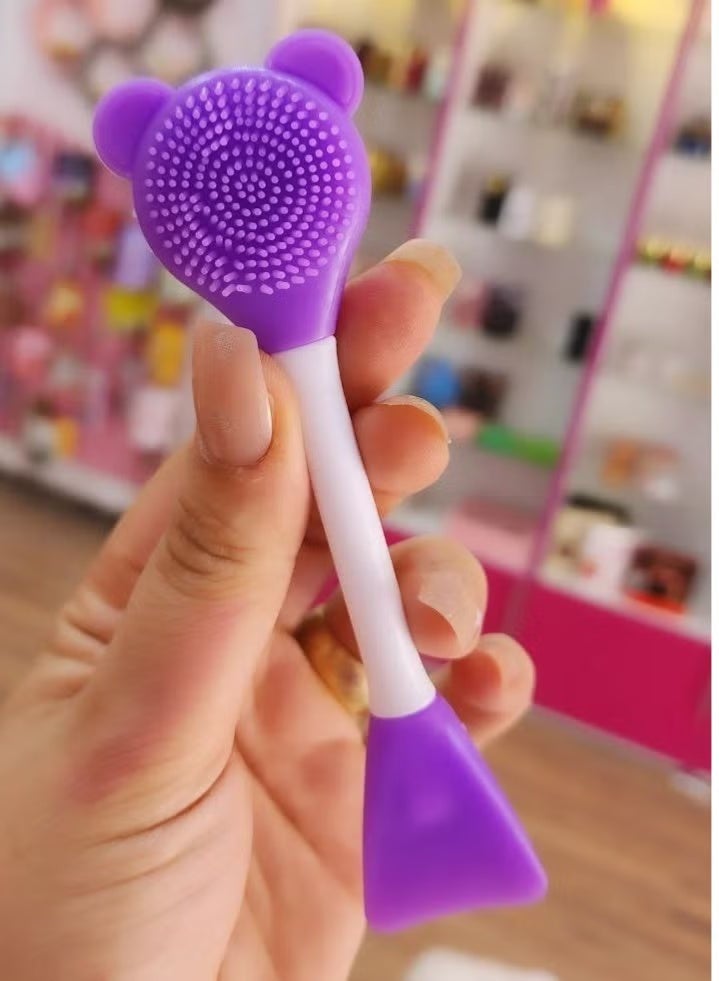 فرشاة تنظيف الوجه - وجه الدب من السيليكون الناعم 2 في 1  متعددة الألوان - Image 2