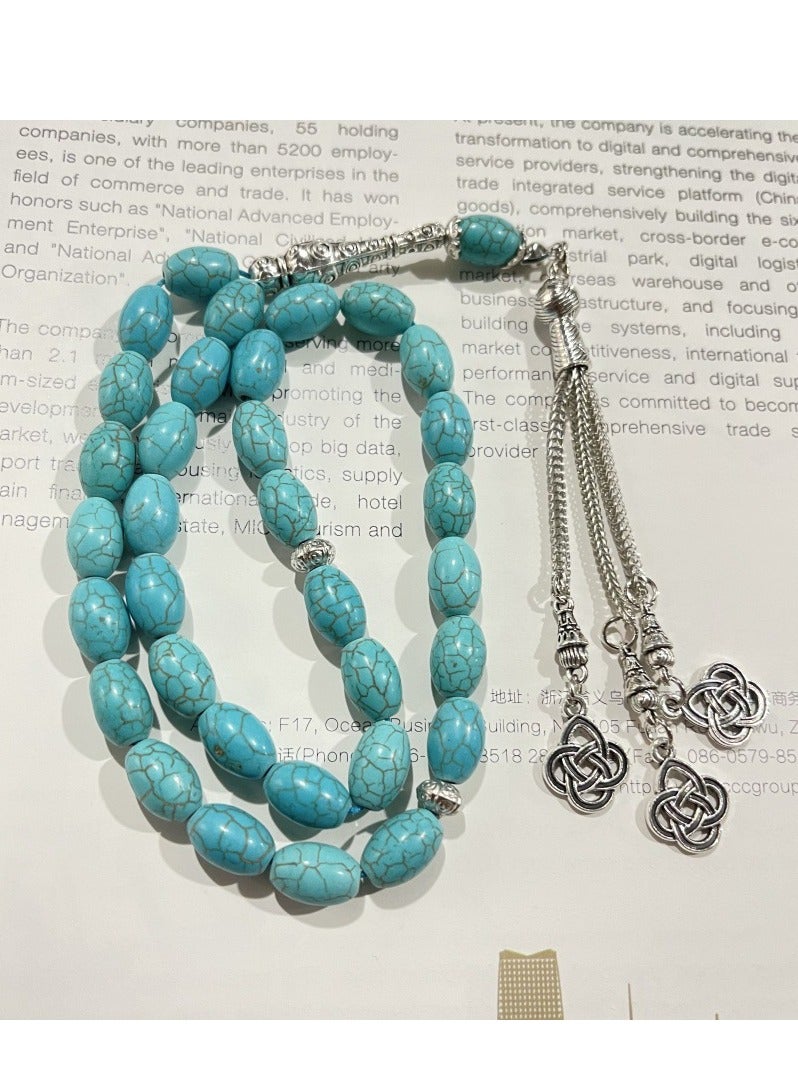 Fianser Tasbih 33 Prayer Beads 8*12 mm Tasbeeh Zikr Turquesa Turquoise Blue Muslim Islamic Arabic Tassels Exquisite Luxury Handmade  - Image 2