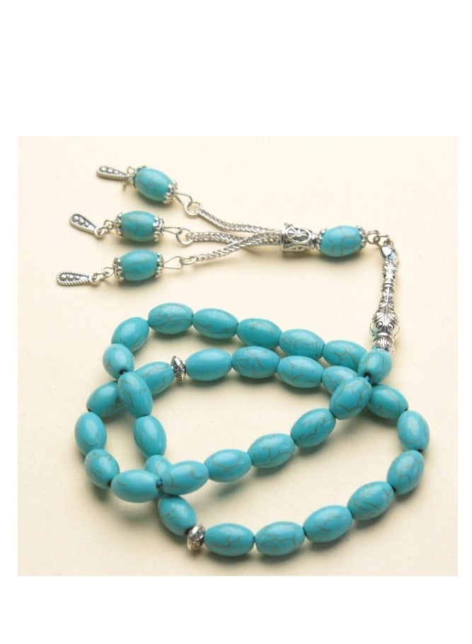 Fianser Tasbih 33 Prayer Beads 8*12 mm Tasbeeh Zikr Turquesa Turquoise Blue Muslim Islamic Arabic Tassels Exquisite Luxury Handmade  - Image 4
