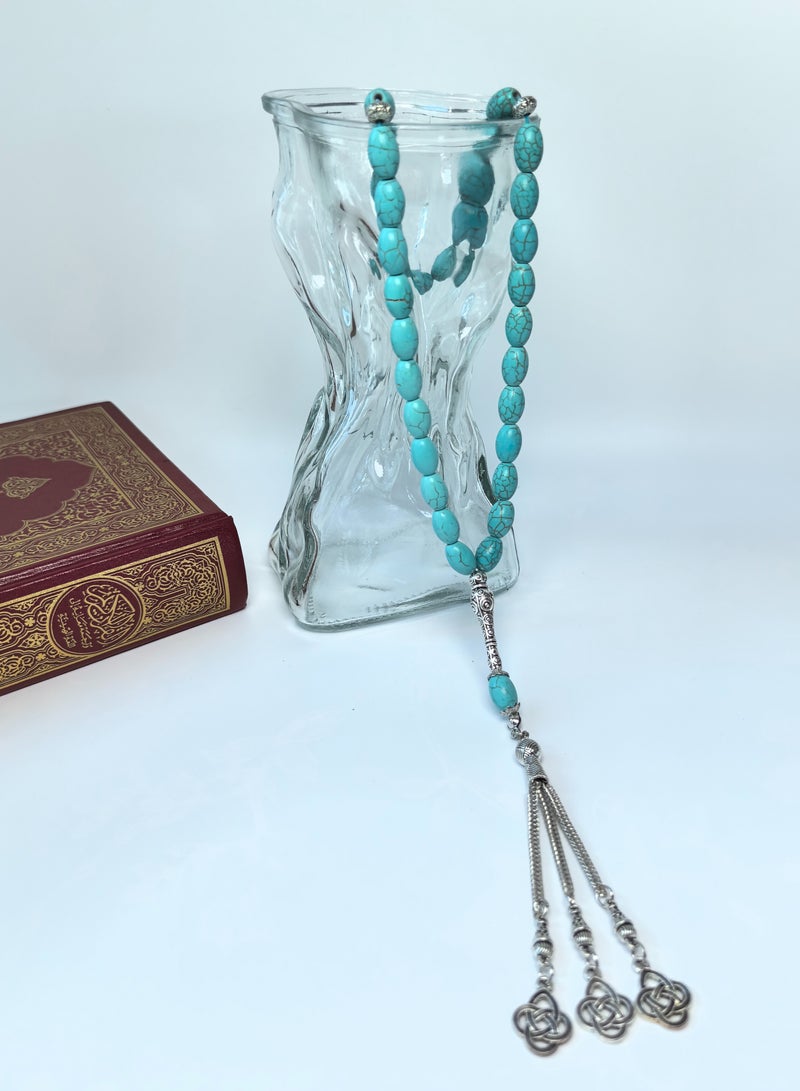 Fianser Tasbih 33 Prayer Beads 8*12 mm Tasbeeh Zikr Turquesa Turquoise Blue Muslim Islamic Arabic Tassels Exquisite Luxury Handmade  - Image 5