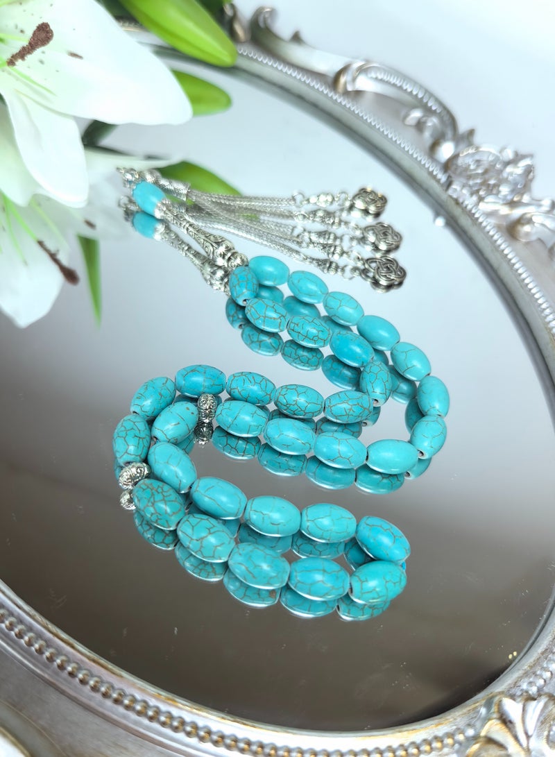 Fianser Tasbih 33 Prayer Beads 8*12 mm Tasbeeh Zikr Turquesa Turquoise Blue Muslim Islamic Arabic Tassels Exquisite Luxury Handmade  - Image 1