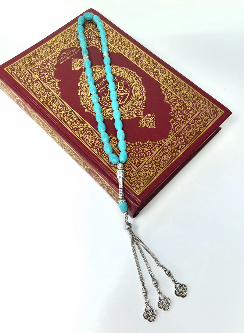 Fianser Tasbih 33 Prayer Beads 8*12 mm Tasbeeh Zikr Turquesa Turquoise Blue Muslim Islamic Arabic Tassels Exquisite Luxury Handmade  - Image 3