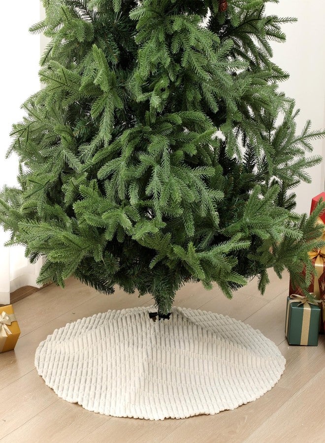 Seematn 36 Inch White Striped Corduroy Christmas Tree Skirt Neutral Tree Skirt Decorative Rustic Farmhouse Boho Home Decor Soft Plush White Decoration for Merry Christmas Decoration - Image 3