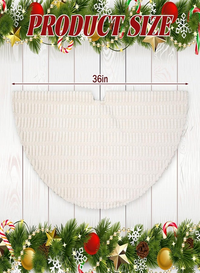 Seematn 36 Inch White Striped Corduroy Christmas Tree Skirt Neutral Tree Skirt Decorative Rustic Farmhouse Boho Home Decor Soft Plush White Decoration for Merry Christmas Decoration - Image 2