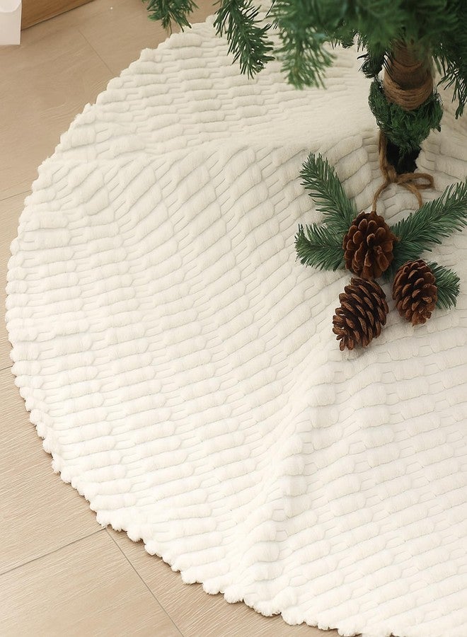 Seematn 36 Inch White Striped Corduroy Christmas Tree Skirt Neutral Tree Skirt Decorative Rustic Farmhouse Boho Home Decor Soft Plush White Decoration for Merry Christmas Decoration - Image 1