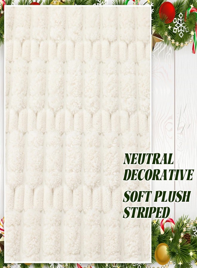 Seematn 36 Inch White Striped Corduroy Christmas Tree Skirt Neutral Tree Skirt Decorative Rustic Farmhouse Boho Home Decor Soft Plush White Decoration for Merry Christmas Decoration - Image 4