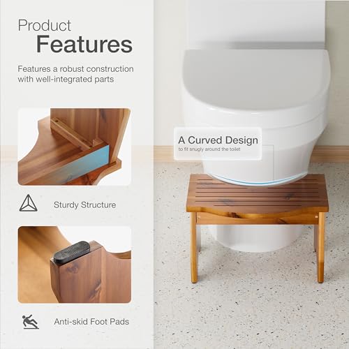 HOLANA 9" Acacia Poop Stool for Bathroom Adults - Squatting Toilet Stool for Kids - 400LBS Weight Capacity Pooping Stool Squat - Toilet Foot Rest, Non-Slip Bathroom Step for Adults - Assembly Required - Image 3