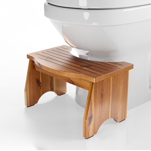 HOLANA 9" Acacia Poop Stool for Bathroom Adults - Squatting Toilet Stool for Kids - 400LBS Weight Capacity Pooping Stool Squat - Toilet Foot Rest, Non-Slip Bathroom Step for Adults - Assembly Required - Image 1