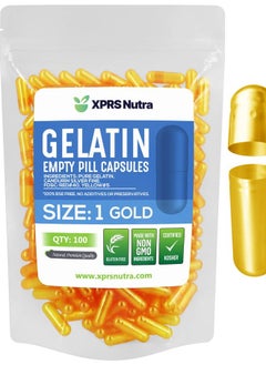 XPRS Nutra Size 1 Empty Capsules - 100 Count Empty Gelatin Capsules - Empty Pill Capsules - DIY Capsule Filling - Pure Bovine Pill Capsules Empty Gel Caps (Gold)  - Image 1