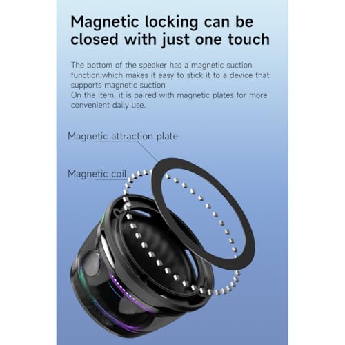 Hounyoln Magnetic Bluetooth Speaker,Multifunctional Portable G200 Speaker with Multi RGB Color Light Show-3D Surround Sound Effect,Phone Stand for iPhone, Android, TWS Pairing (Black) - Image 3