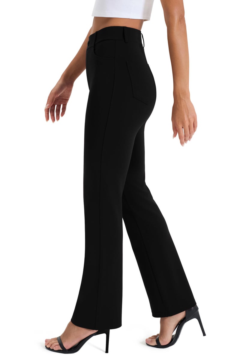 AFITNE Women's Yoga Dress Pants Stretchy Straight Leg Bootcut Work Travel Pants Business Office Casual Slacks with Pockets 31" Black, M - Image 2