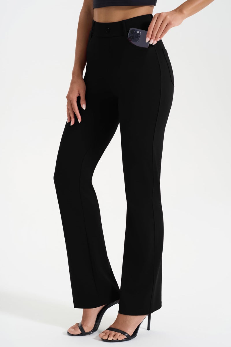 AFITNE Women's Yoga Dress Pants Stretchy Straight Leg Bootcut Work Travel Pants Business Office Casual Slacks with Pockets 31" Black, M - Image 4