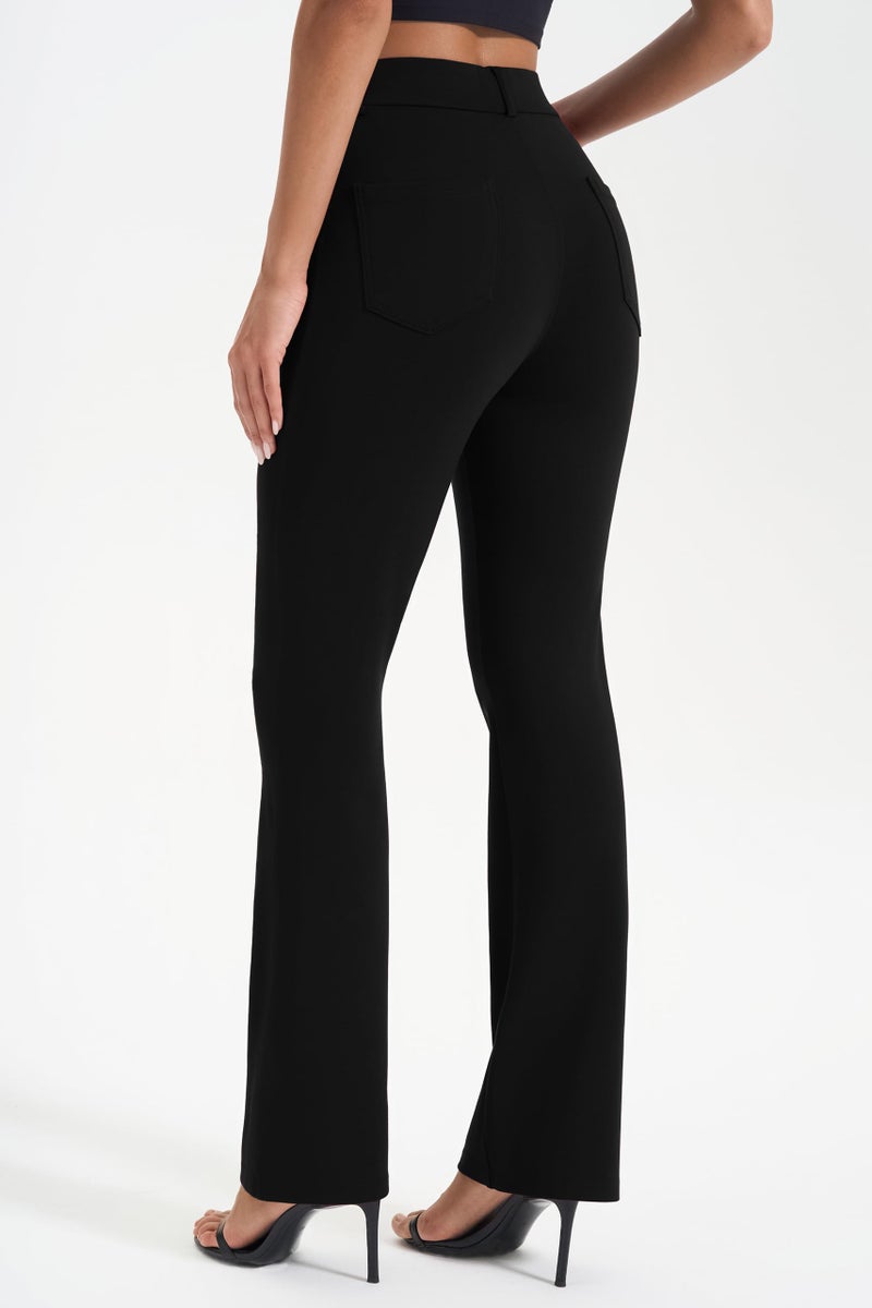 AFITNE Women's Yoga Dress Pants Stretchy Straight Leg Bootcut Work Travel Pants Business Office Casual Slacks with Pockets 31" Black, M - Image 3