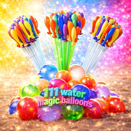 GRAPHENE Set of 3 Bunch 111 Holi Magic Water Balloons With Tap Adapter Automatic Latex Non Toxic Vibrant Color Quick Fill Easy Tie Water Balloon Summer Fight Holi Celebration for Unisex Kids Boy Girl - Image 1