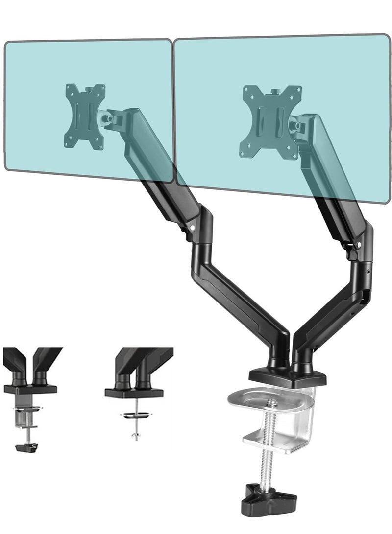 حامل شاشة مزدوج، ذراع مكتب شاشة زنبركي غازي قابل للتعديل، حامل شاشة شديد التحمل، سعة تحميل 2-10 كجم، حامل شاشة فيسا مناسب لشاشة الكمبيوتر من 13 الى 32 انش للمنزل والمكتب - Image 1