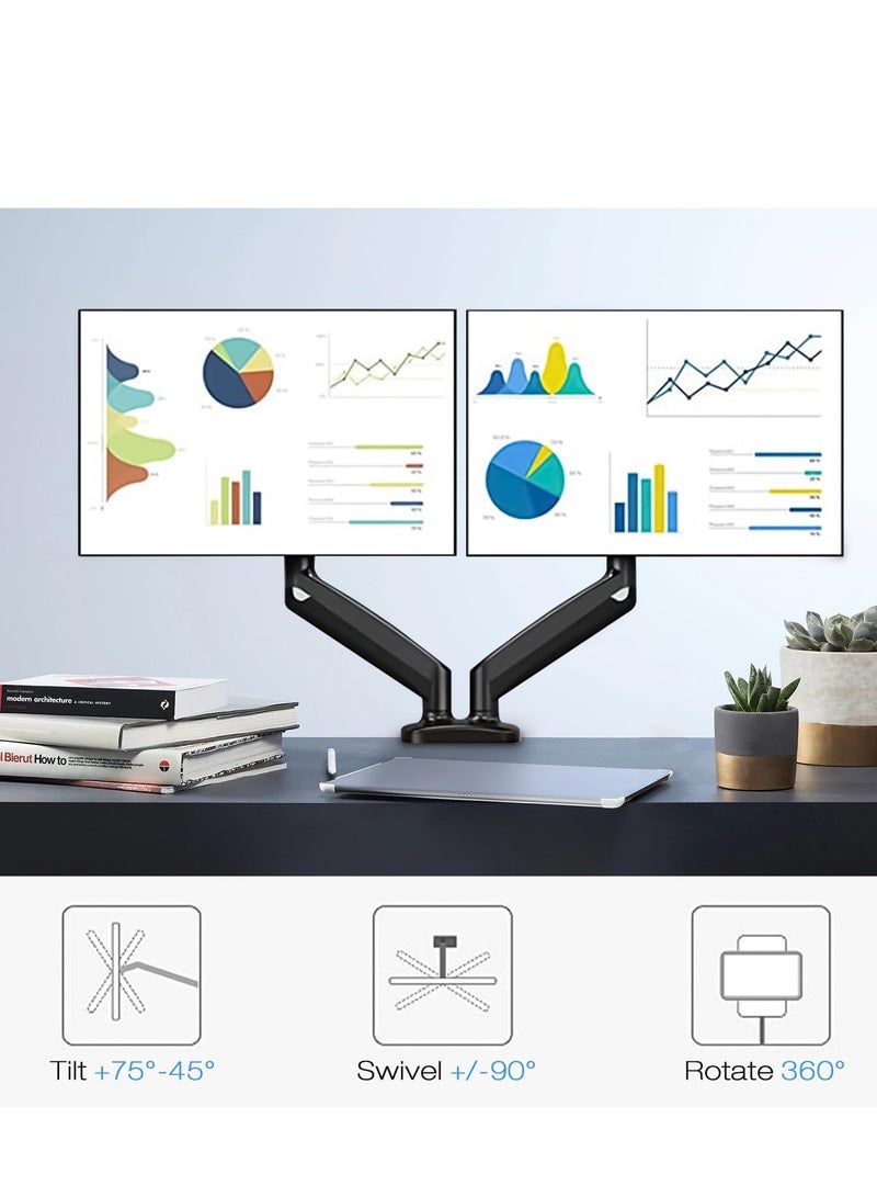 حامل شاشة مزدوج، ذراع مكتب شاشة زنبركي غازي قابل للتعديل، حامل شاشة شديد التحمل، سعة تحميل 2-10 كجم، حامل شاشة فيسا مناسب لشاشة الكمبيوتر من 13 الى 32 انش للمنزل والمكتب - Image 4