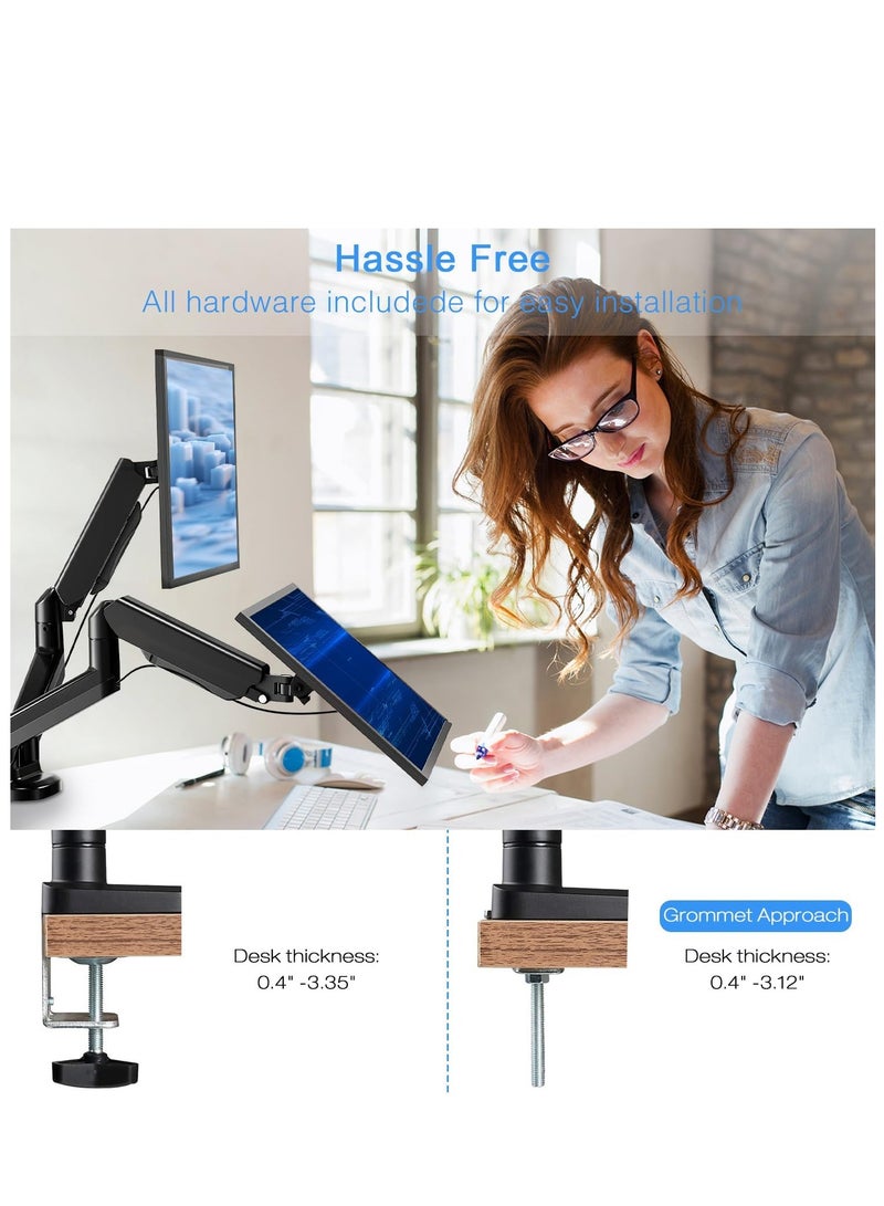 حامل شاشة مزدوج، ذراع مكتب شاشة زنبركي غازي قابل للتعديل، حامل شاشة شديد التحمل، سعة تحميل 2-10 كجم، حامل شاشة فيسا مناسب لشاشة الكمبيوتر من 13 الى 32 انش للمنزل والمكتب - Image 3