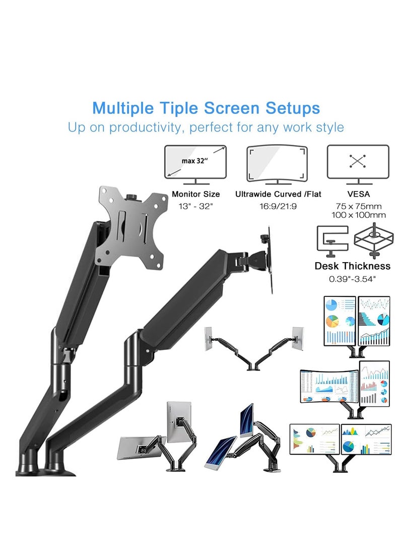 حامل شاشة مزدوج، ذراع مكتب شاشة زنبركي غازي قابل للتعديل، حامل شاشة شديد التحمل، سعة تحميل 2-10 كجم، حامل شاشة فيسا مناسب لشاشة الكمبيوتر من 13 الى 32 انش للمنزل والمكتب - Image 2