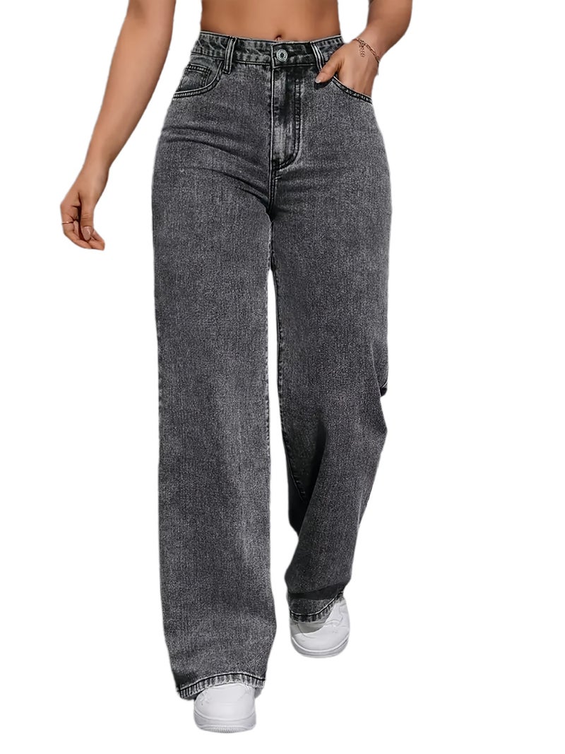 Gray Trendy Fashion Casual Wide-Leg Pants - Image 1
