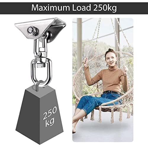 Supvox® Heavy Duty Stainless Steel 360° Swivel Ceiling Hook Mounting Accessories Kit for Installation of Hammock, Swing, Sandbag, Yoga Hammock, Fan, Lights, Maximum Load 250kg, Silver - Image 4