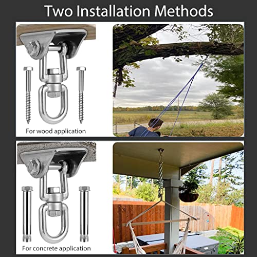 Supvox® Heavy Duty Stainless Steel 360° Swivel Ceiling Hook Mounting Accessories Kit for Installation of Hammock, Swing, Sandbag, Yoga Hammock, Fan, Lights, Maximum Load 250kg, Silver - Image 5