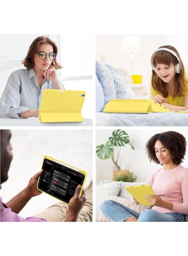 iMieet حافظة iMieet لجهاز iPad (A16)/الجيل العاشر من iPad [11 بوصة 2025/10.9 بوصة 2022]، حافظة ذكية قابلة للطي ثلاثية مع حامل وحامل قلم وظهر TPU ناعم، تدعم Touch ID (أسود) - Image 4