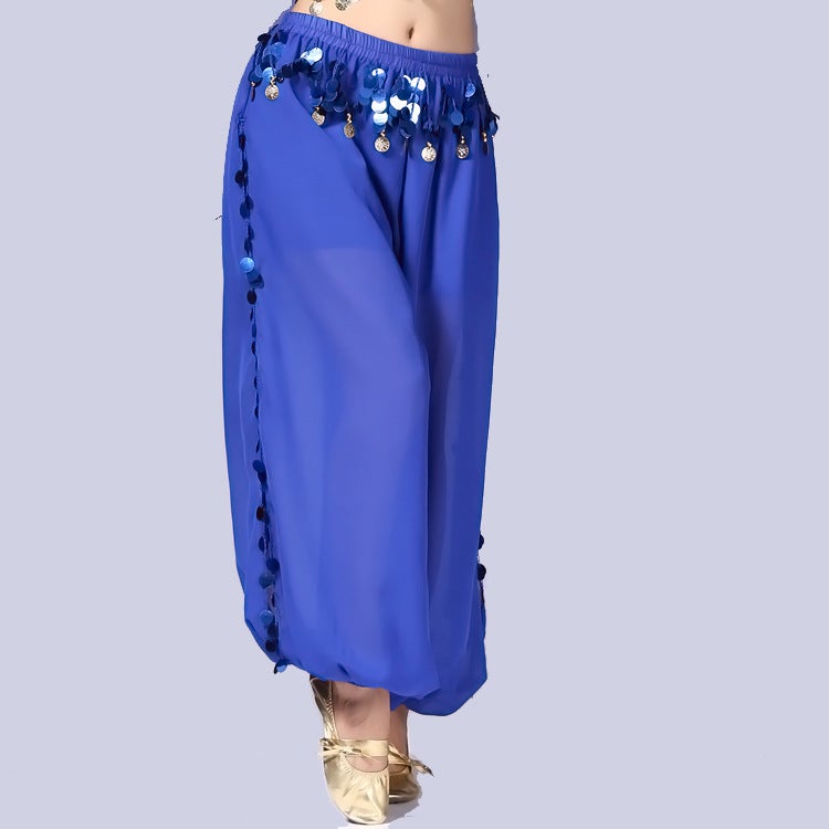 Belly Dance Pants Sequin Performance Lantern Sapphire Blue