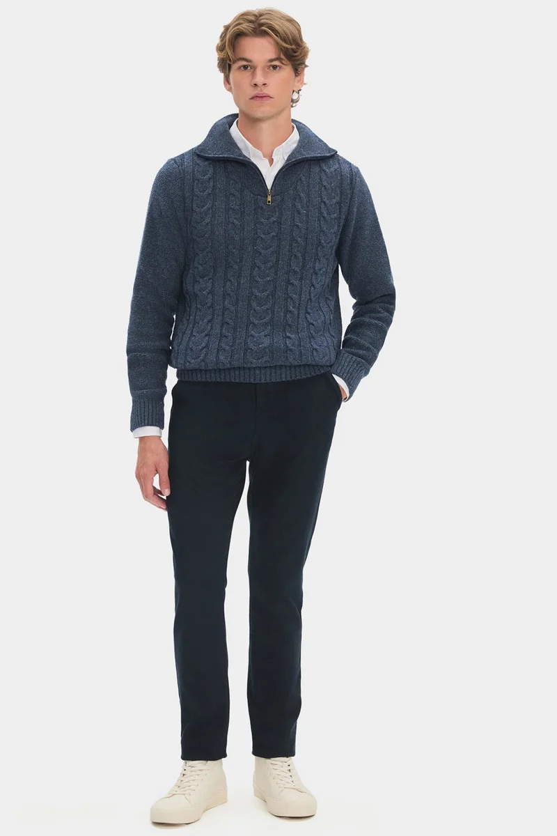 جون Men's Regular Fit Turtleneck Knit Detail Zippered Knitwear Sweater