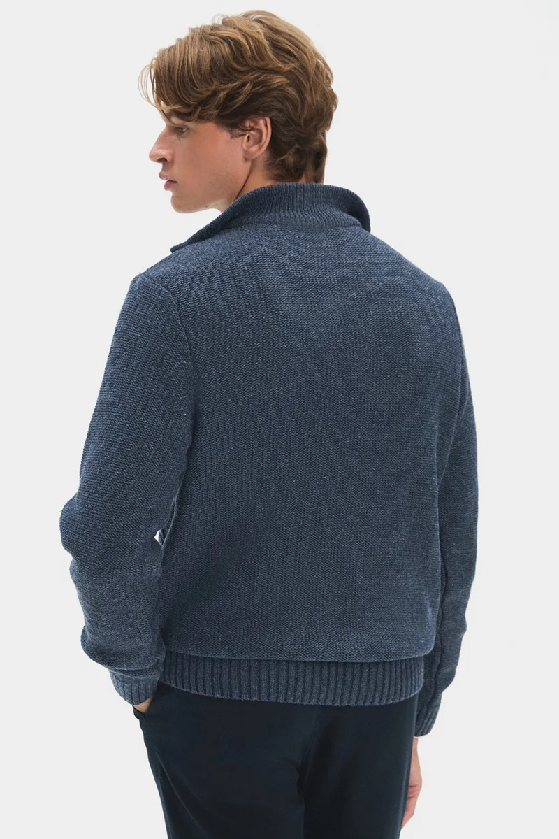 جون Men's Regular Fit Turtleneck Knit Detail Zippered Knitwear Sweater