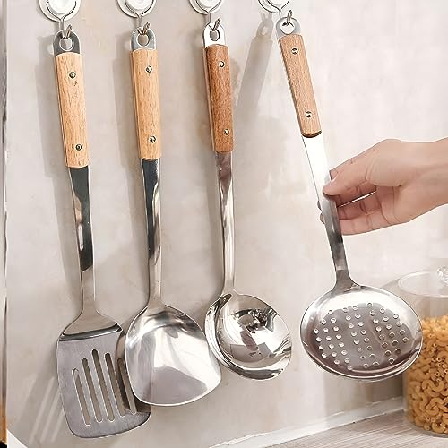 ONICORN® Stainless Steel Slotted Turner, Shovel, Skimmer, Soup ladle with Wooden Handle Kitchen Utensil. (4 pcs Set Wood Handle) - Image 2