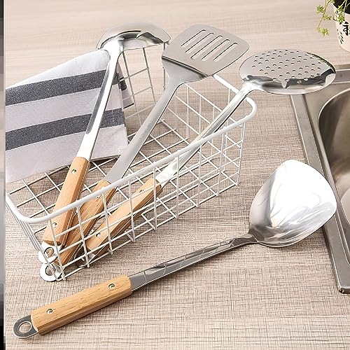ONICORN® Stainless Steel Slotted Turner, Shovel, Skimmer, Soup ladle with Wooden Handle Kitchen Utensil. (4 pcs Set Wood Handle) - Image 4