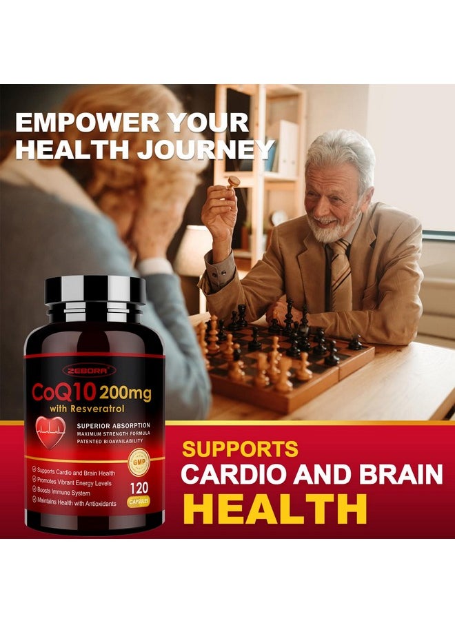 ZEBORA - ZEBORA CoQ10-200mg with Trans-Resveratrol, PQQ & Vitamin E - High Absorption Coenzyme-Q10 with BioPerine - Powerful Antioxidant for Heart & Energy-Production,120 Veggie Capsules - Image 1