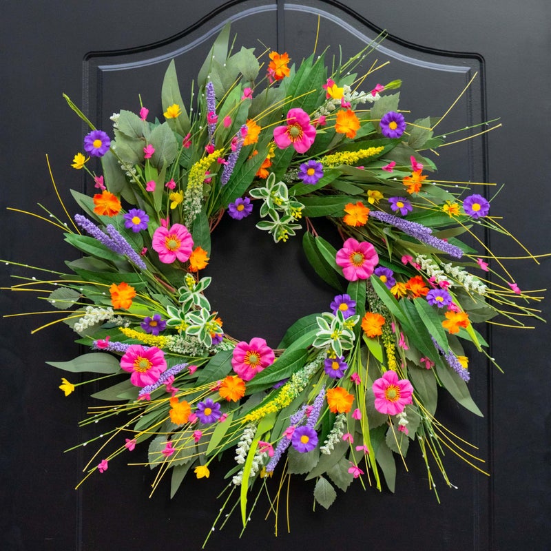 Spring Wreaths for Front Door 24 Inch Spring Wreath with Vibrant Flowers and Greenery Summer Wreath for Outdoor Summer Wreaths for Front Door Outside Perfect Decor for Outdoor