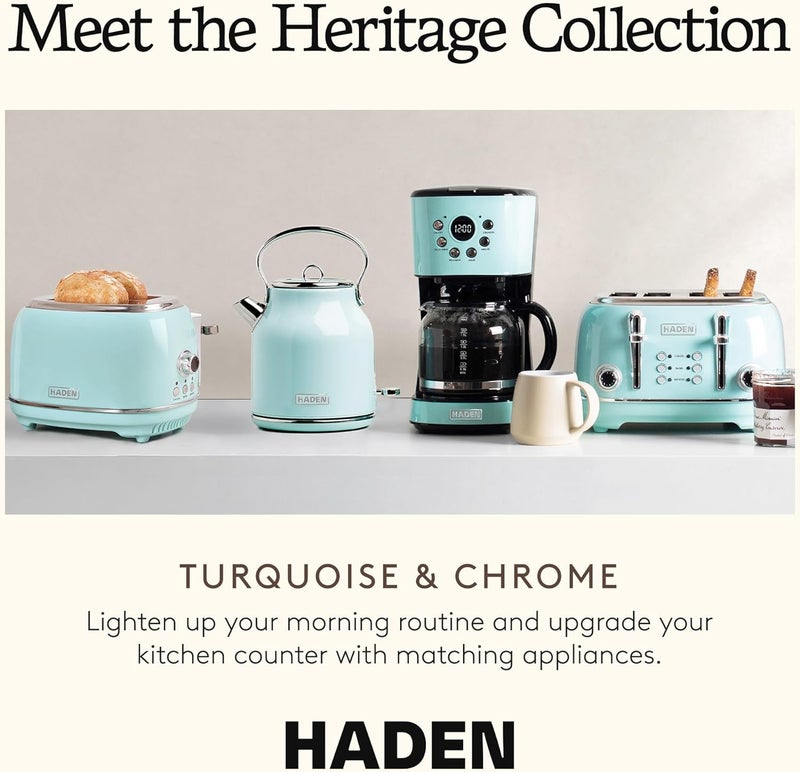HADEN Heritage 4 Slice Wide Slot Stainless Steel Toaster with Adjustable Browning Control & Non-Slip Feet, Turquoise & Chrome - Image 5