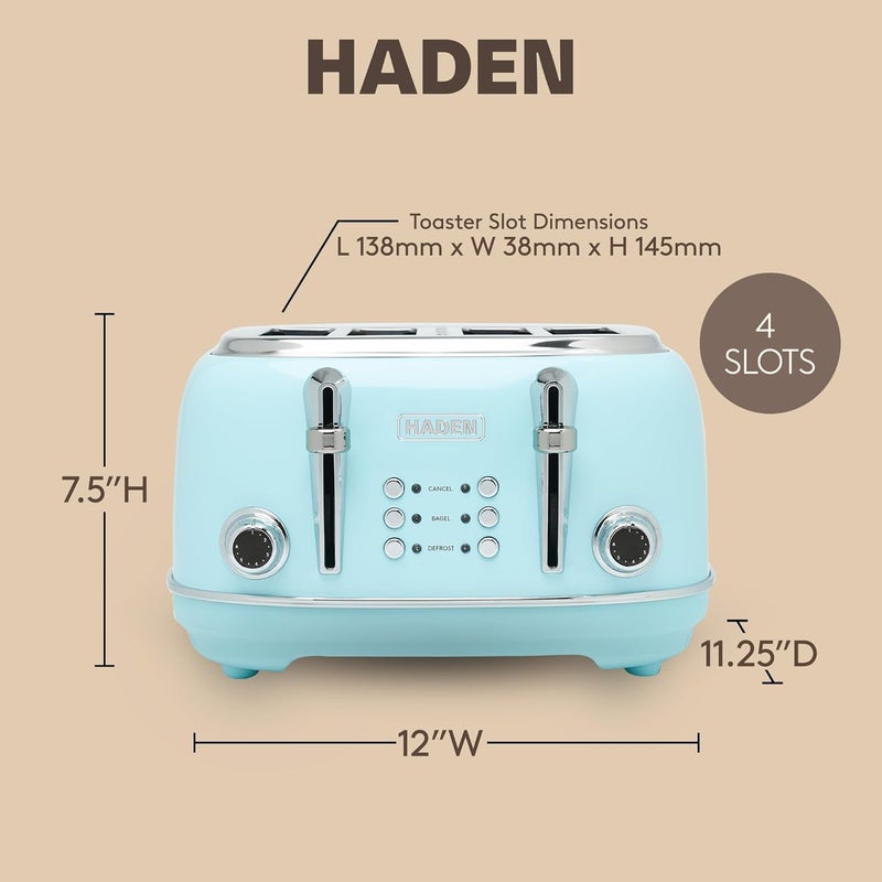 HADEN Heritage 4 Slice Wide Slot Stainless Steel Toaster with Adjustable Browning Control & Non-Slip Feet, Turquoise & Chrome - Image 4