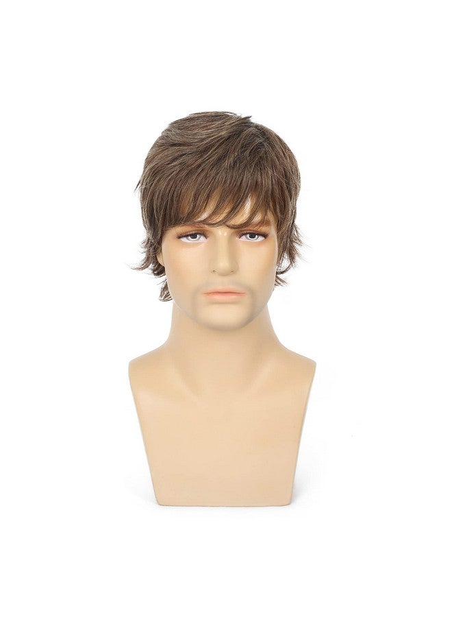 Beweig Mens Short Brown Wigs Natural Layered Fluffy Wigs Synthetic Hair Wig For Halloween Costume Cosplay With Wig Cap - Image 5