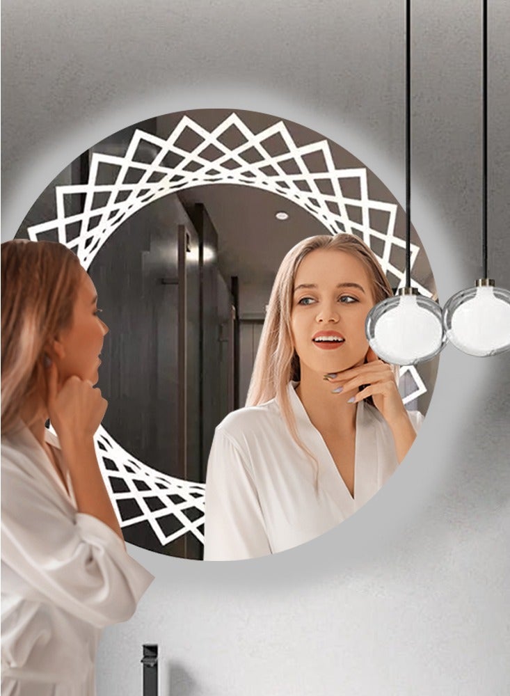 فيبارتي مرآة حمام VPARTY مزودة بإضاءة LED، مرآة حائط مزودة بمستشعر لمس، مرآة دائرية مقاس 28 بوصة مع خاصية التعتيم، 3 أوضاع إضاءة، مرآة بإضاءة خلفية وأمامية لغرفة المعيشة والحمام (70 × 70 سم) - Image 3