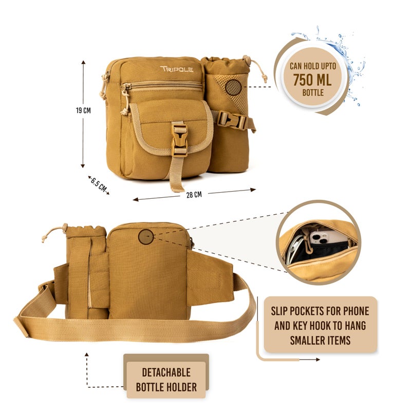 Tripole Ranger Multi-Utility Waist Pack with Detachable Bottle Holder – Hiking Waist Bag & Sling for Travel & Outdoor Adventure (Khaki) - Image 3