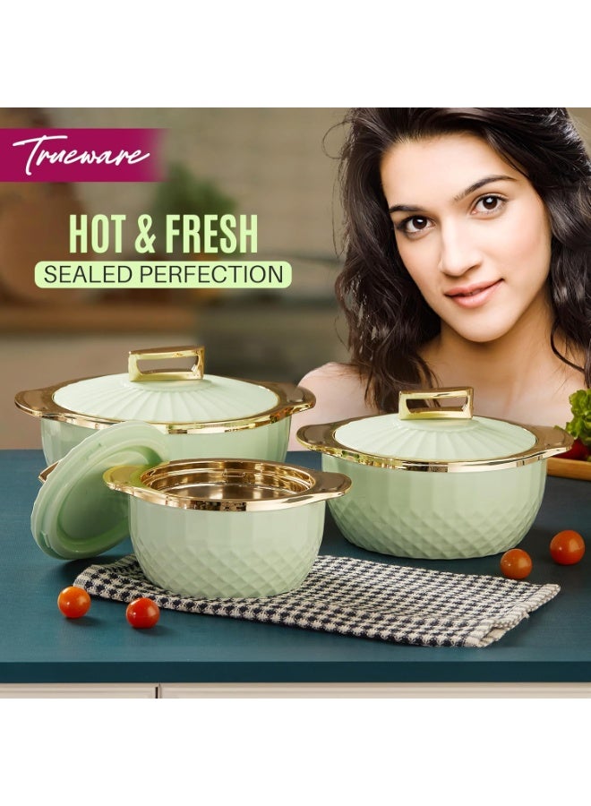 Trueware Krystal Inner Steel Casserole Set of 3, 1000 ml, 1500 ml & 2500 ml | PU Insulated | BPA Free | Food Grade | Ideal for Chapatti | Roti | Curd Maker | Thermoware | Hot Pot (Extra large, Pastel Green) - Image 3