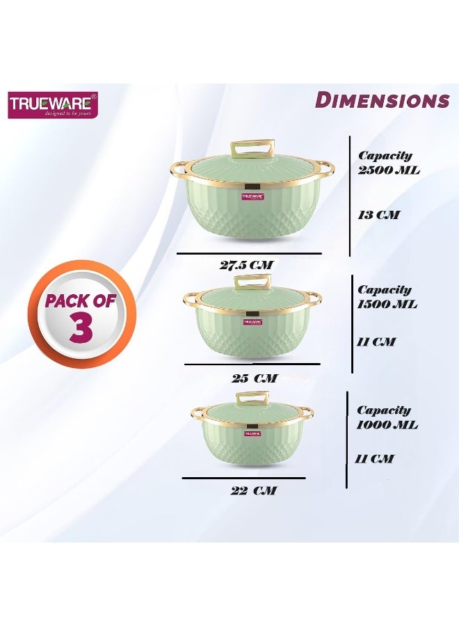 Trueware Krystal Inner Steel Casserole Set of 3, 1000 ml, 1500 ml & 2500 ml | PU Insulated | BPA Free | Food Grade | Ideal for Chapatti | Roti | Curd Maker | Thermoware | Hot Pot (Extra large, Pastel Green) - Image 2