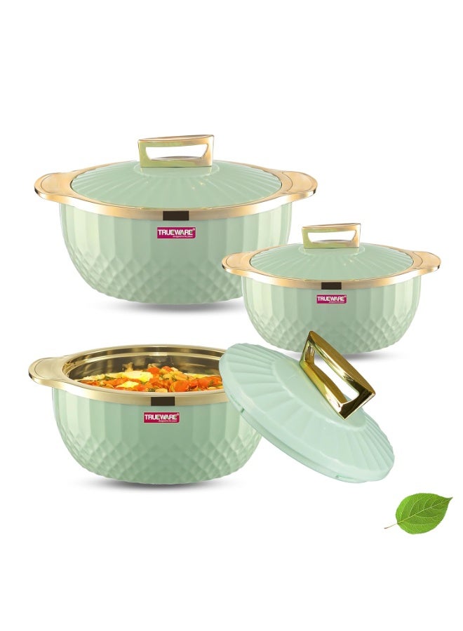 Trueware Krystal Inner Steel Casserole Set of 3, 1000 ml, 1500 ml & 2500 ml | PU Insulated | BPA Free | Food Grade | Ideal for Chapatti | Roti | Curd Maker | Thermoware | Hot Pot (Extra large, Pastel Green) - Image 1