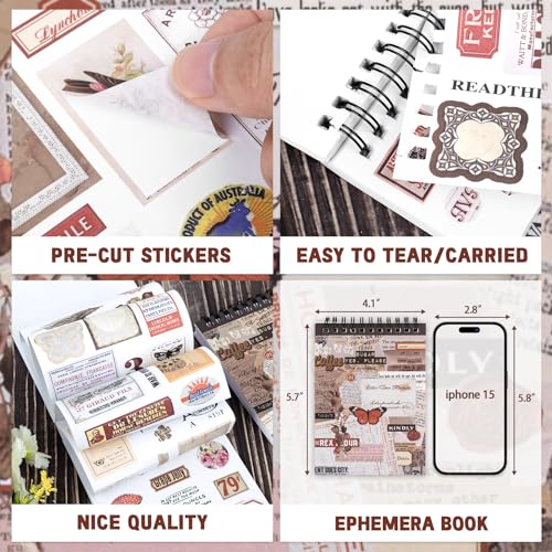 RISYPISY Pre-Cut Vintage Sticker Book for Scrapbooking - 622PCS Journaling Dark Academia Washi Stickers, Ephemera for Junk Journal Supplies 50 Sheets Orange Sticker for Journaling - Image 3