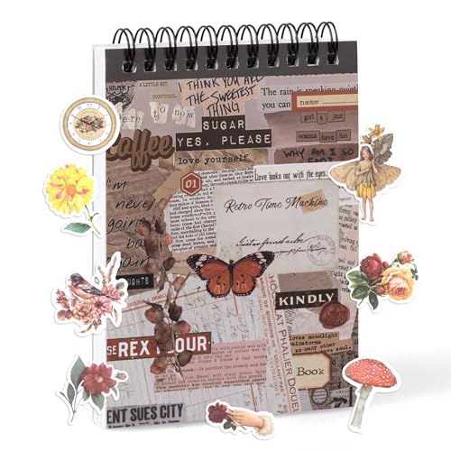 RISYPISY Pre-Cut Vintage Sticker Book for Scrapbooking - 622PCS Journaling Dark Academia Washi Stickers, Ephemera for Junk Journal Supplies 50 Sheets Orange Sticker for Journaling - Image 1