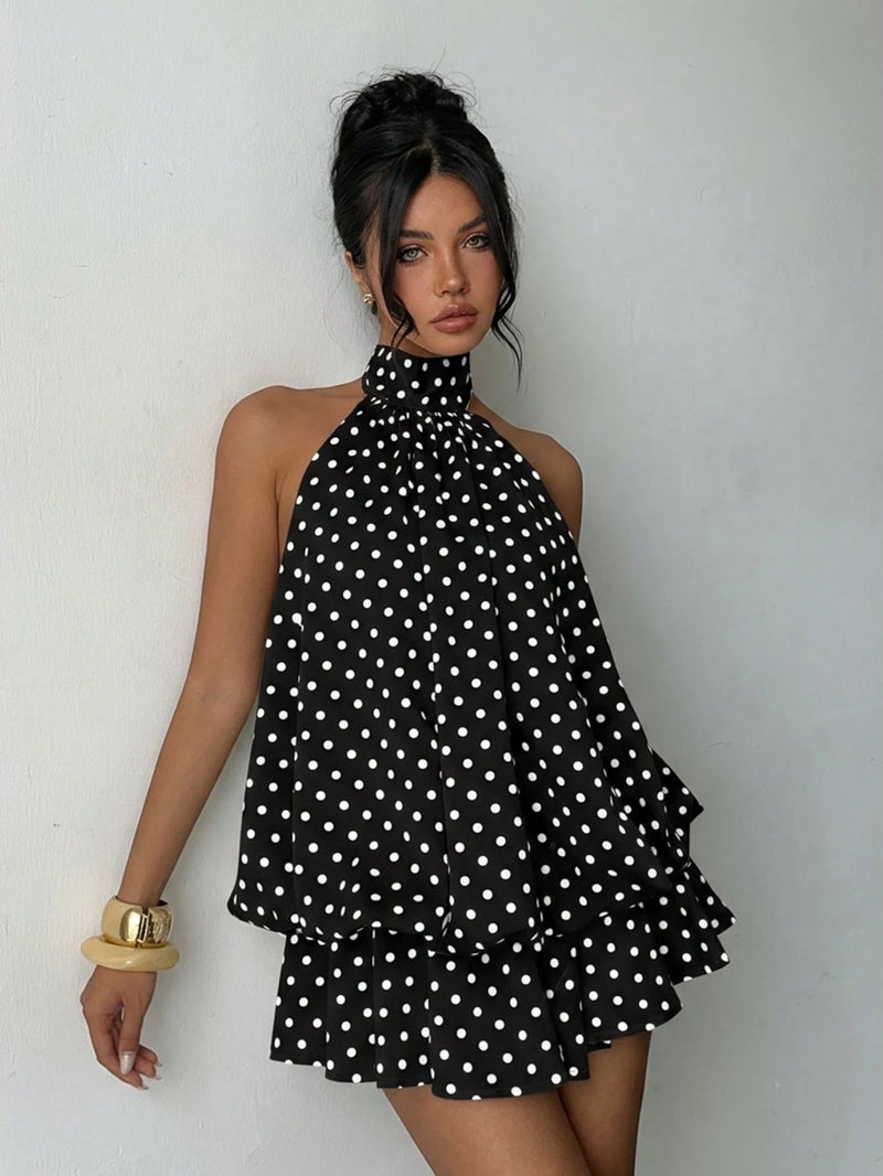 European Design Irregular Halter Neck Dress Solid Versatile Sleeveless Short Dress - Image 3