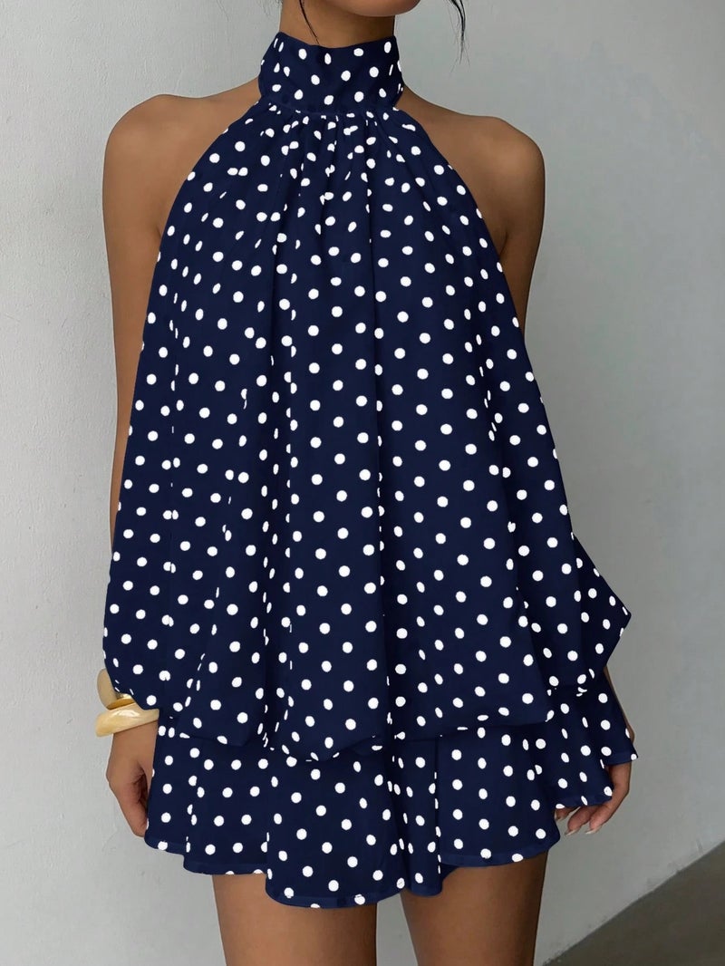 European Design Irregular Halter Neck Dress Solid Versatile Sleeveless Short Dress - Image 5