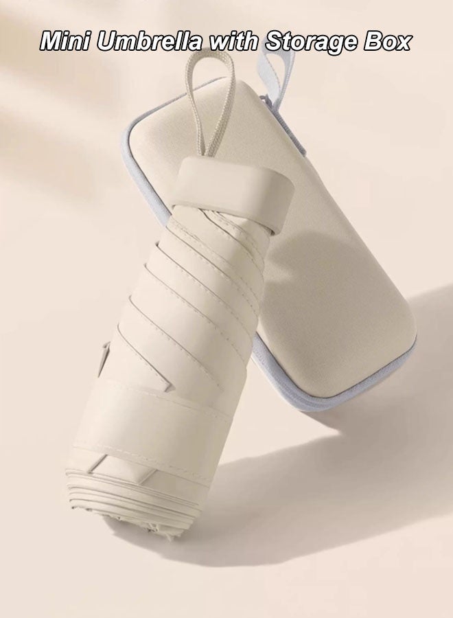 Hanayo مظلة صغيرة لحماية من الأشعة فوق البنفسجية مظلة محمولة مضادة للمطر مع حقيبة كبسولة للنساء والأطفال لأيام المطر والشمس بحجم السفر (بيج) - Image 3