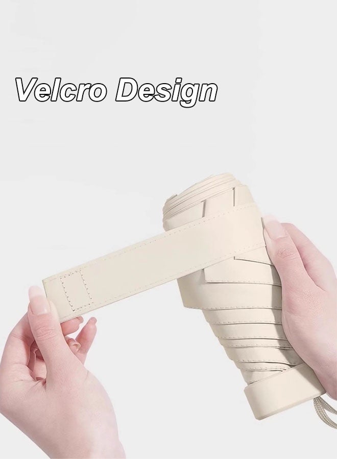 Hanayo مظلة صغيرة لحماية من الأشعة فوق البنفسجية مظلة محمولة مضادة للمطر مع حقيبة كبسولة للنساء والأطفال لأيام المطر والشمس بحجم السفر (بيج) - Image 4