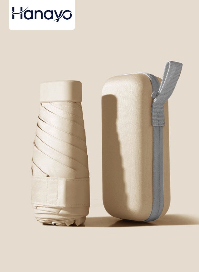 Hanayo مظلة صغيرة لحماية من الأشعة فوق البنفسجية مظلة محمولة مضادة للمطر مع حقيبة كبسولة للنساء والأطفال لأيام المطر والشمس بحجم السفر (بيج) - Image 1