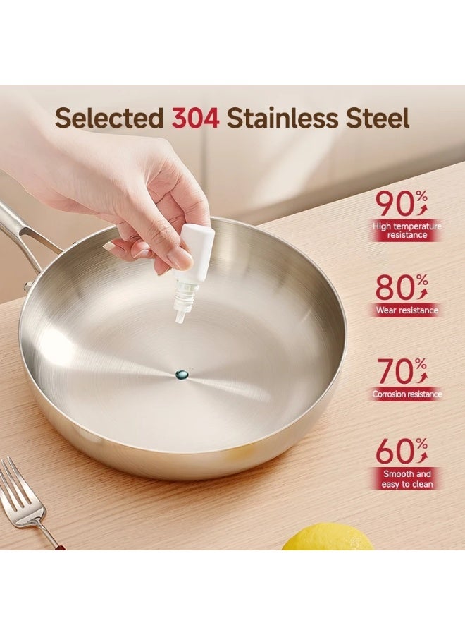 MODOFO 304 Stainless Steel Frying Pan Fried Steak Non-stick Uncoated Wok Thicken the Pot Bottom Gas Induction Cooker - Image 4