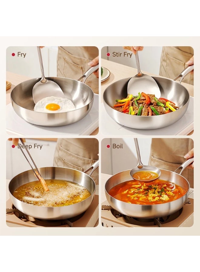 MODOFO 304 Stainless Steel Frying Pan Fried Steak Non-stick Uncoated Wok Thicken the Pot Bottom Gas Induction Cooker - Image 2